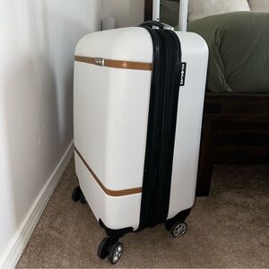 Samsonite Carry-On White Suitcase with Brown Trim